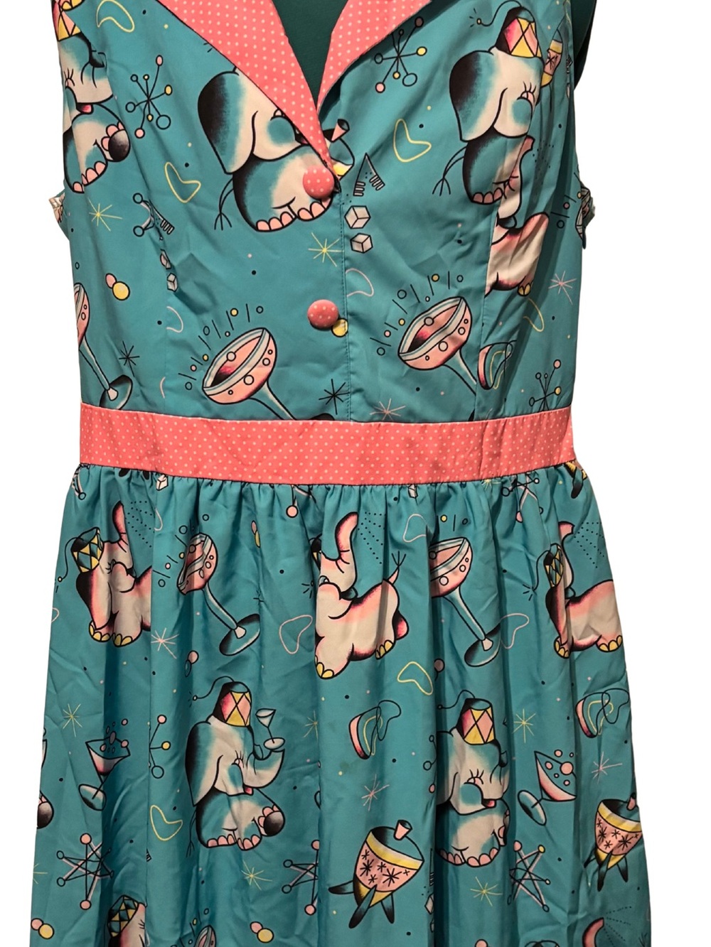 Sourpuss Light Blue and Pink Elephant Circus Pinup Dress - XXL - Picture 2 of 4